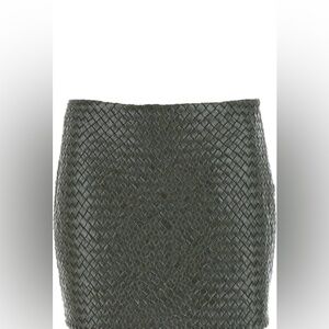 BOTTEGA VENETA
Khaki Intrecciato Leather Miniskirt size 40